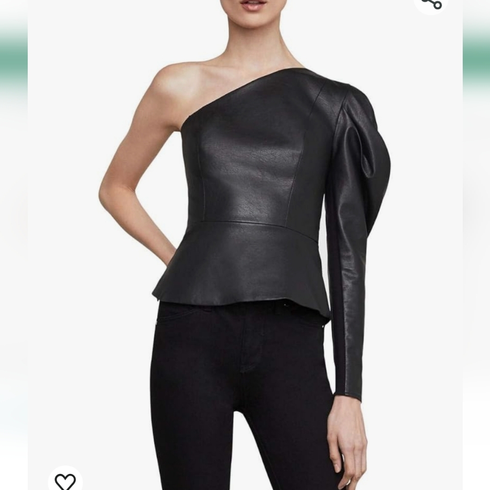 BCBG MaxAzria Faux Leather Lilyan one shoulder top Size L